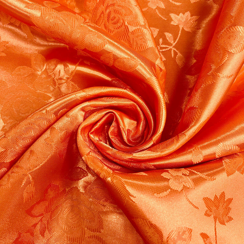 Kayla ORANGE Polyester Floral Jacquard Brocade Satin Fabric by the Yard