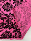 Amanda FUCHSIA Taffeta with Black Velvet Flocked Damask Fabric by the Yard - 10078