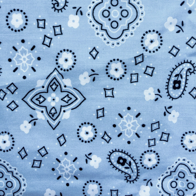 Annabella LIGHT BLUE Paisley Floral Print Bandana Poly Cotton Fabric by the Yard - 10115