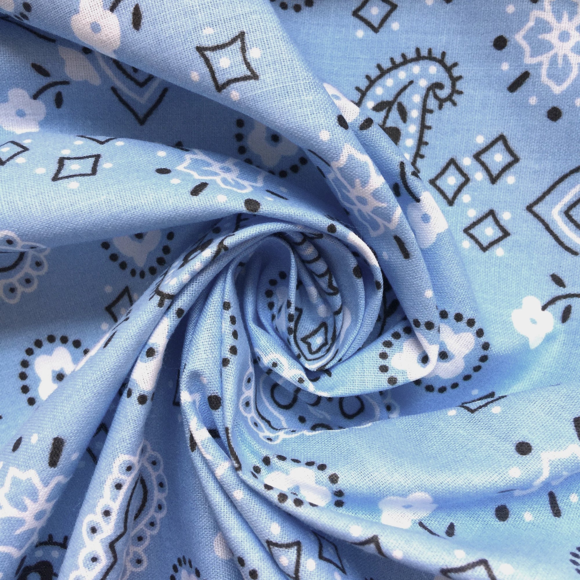 Annabella LIGHT BLUE Paisley Floral Print Bandana Poly Cotton Fabric by the Yard - 10115