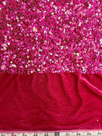 Stephanie IRIDESCENT FUCHSIA Overlap Sequins on FUCHSIA Stretch Velvet Fabric