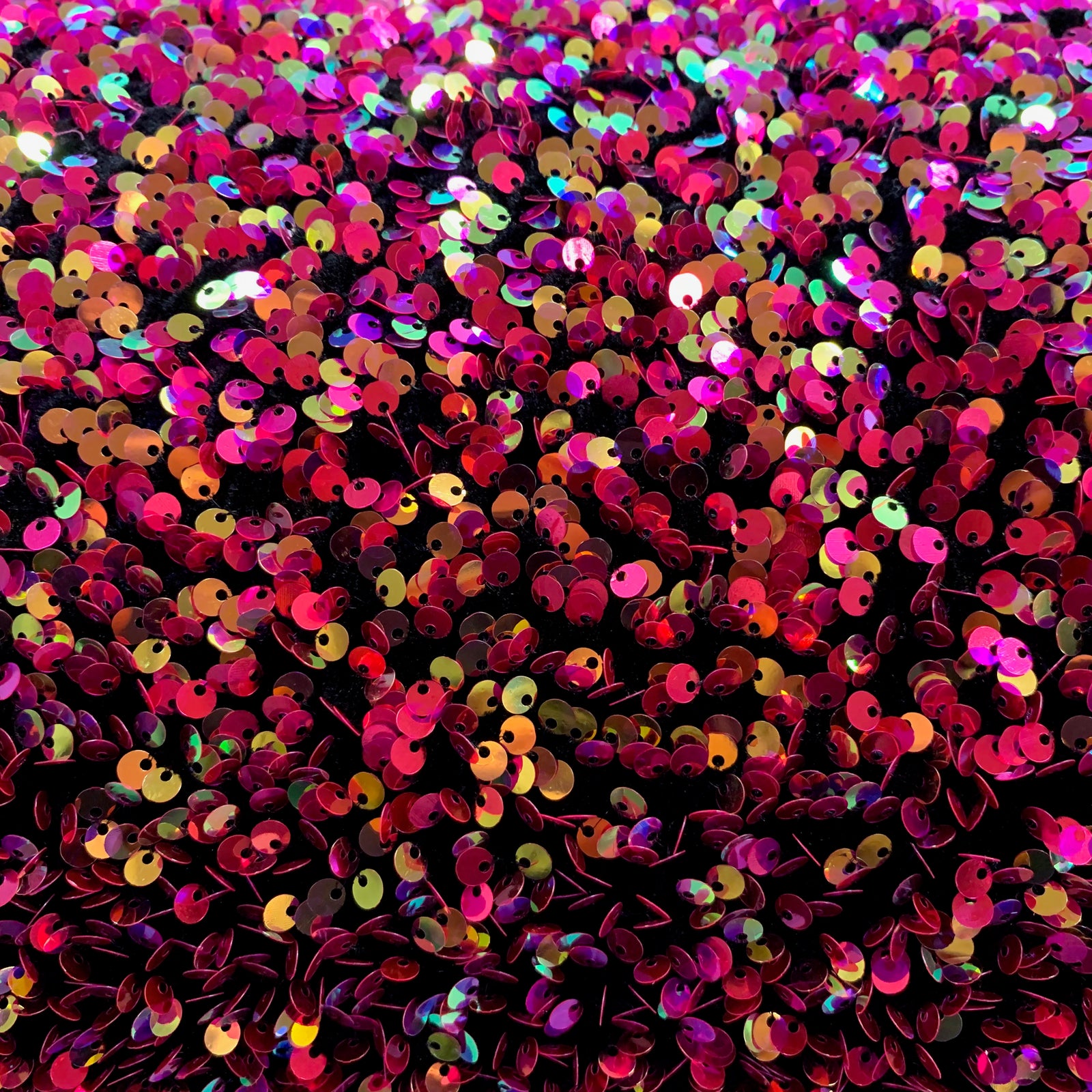 Stephanie MULTI COLORED Overlap Sequins on BLACK Stretch Velvet Fabric