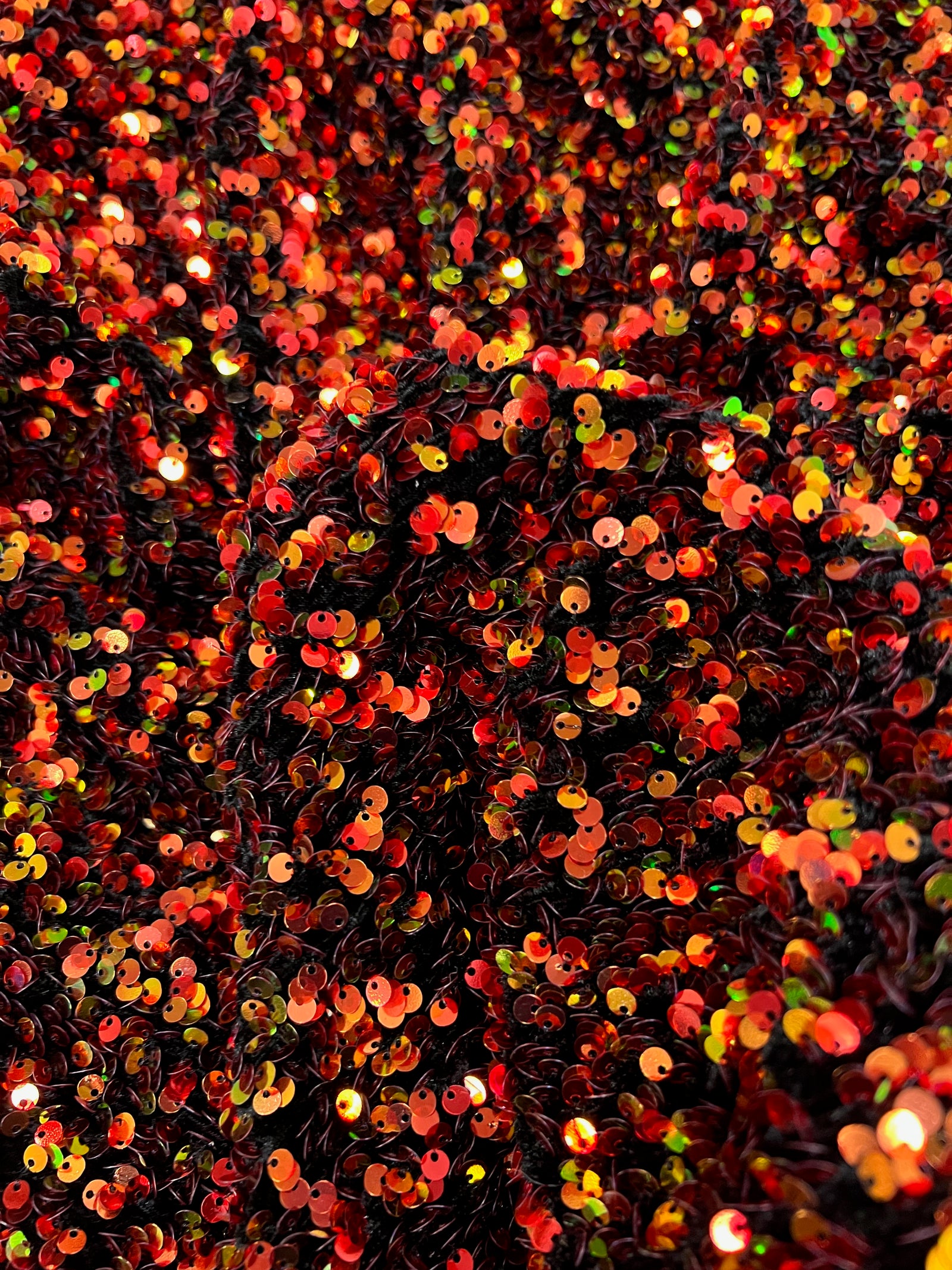 Stephanie MULTI COLORED Overlap Sequins on BLACK Stretch Velvet Fabric