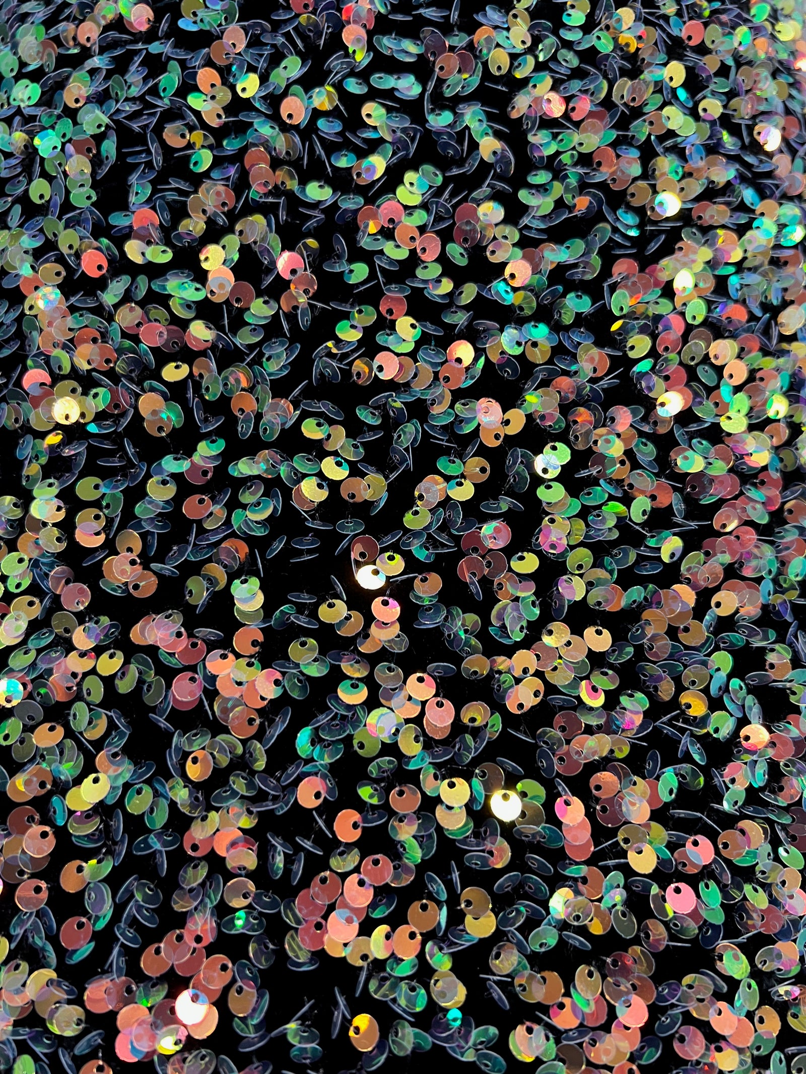 Stephanie MULTI COLORED Overlap Sequins on BLACK Stretch Velvet Fabric