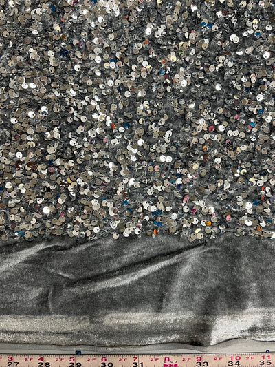 Stephanie SILVER GREY Overlap Sequins on GREY Stretch Velvet Fabric