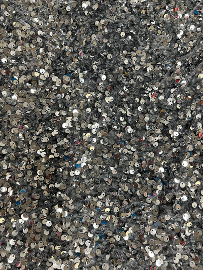 Stephanie SILVER GREY Overlap Sequins on GREY Stretch Velvet Fabric