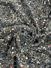 Stephanie SILVER GREY Overlap Sequins on GREY Stretch Velvet Fabric