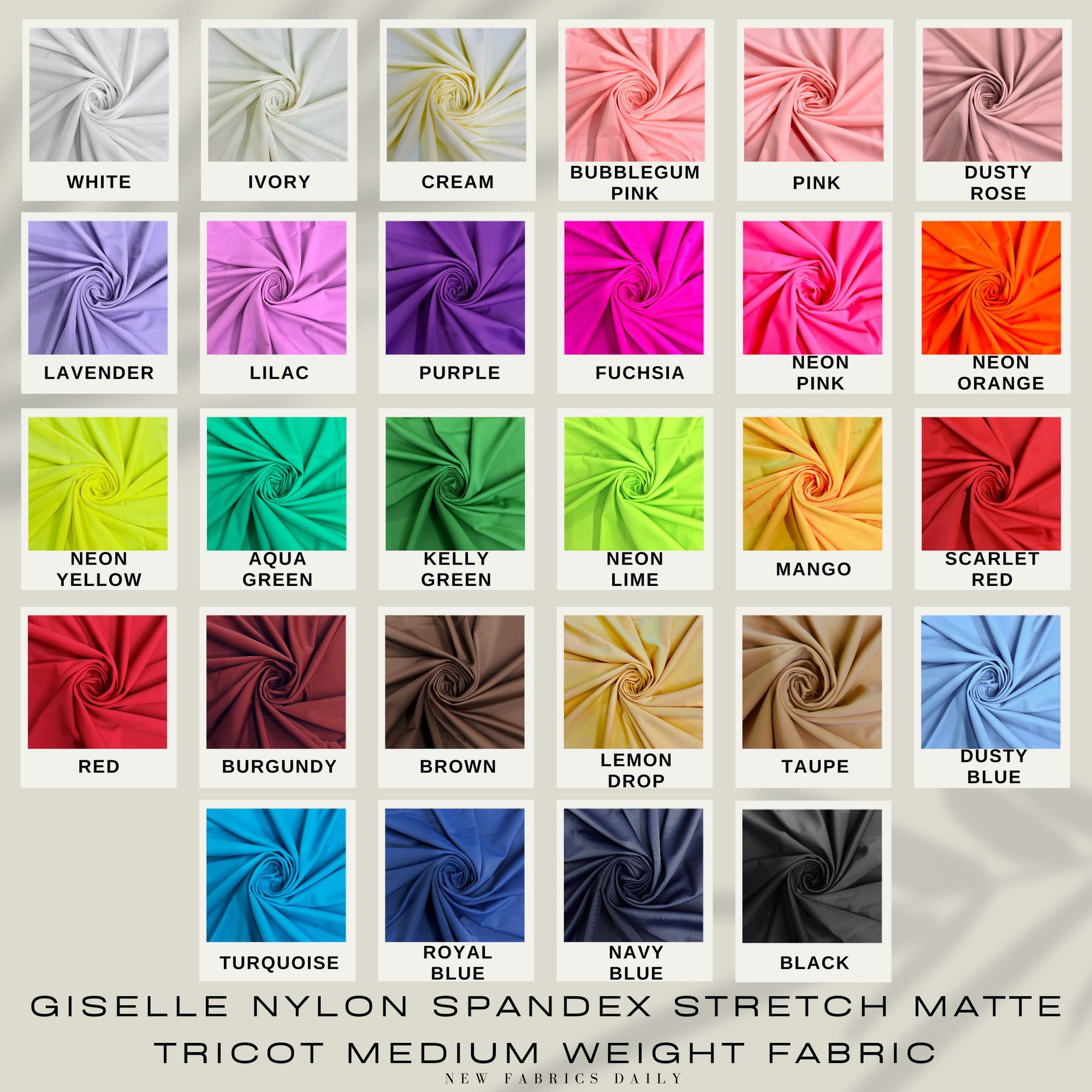 Giselle Nylon Spandex Stretch Matte Tricot Medium Weight Fabric for Apparel, Swimwear, Activewear, Sportswear, Costumes, Crafts