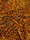 Stephanie IRIDESCENT ORANGE Overlap Sequins on BLACK Stretch Velvet Fabric