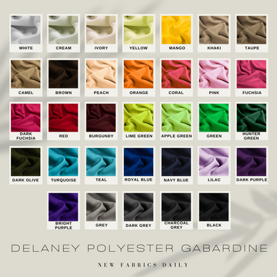 Delaney Polyester Gabardine Fabric by the Yard for Suits, Overcoats, Trousers/Slacks, Uniforms