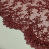 Melody BURGUNDY Polyester Floral Embroidery with Sequins on Mesh Lace Fabric by the Yard for Gown, Wedding, Bridesmaid, Prom - 10002