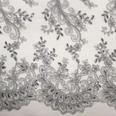 Melody GREY Polyester Floral Embroidery with Sequins on Mesh Lace Fabric by the Yard for Gown, Wedding, Bridesmaid, Prom - 10002