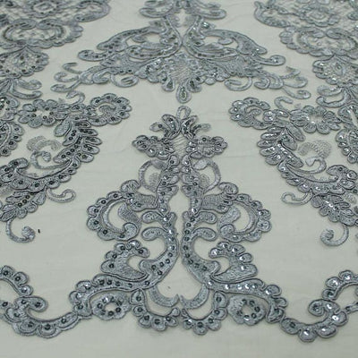 Vivian GREY Polyester Embroidery with Sequins on Mesh Lace Fabric by the Yard for Gown, Wedding, Bridesmaid, Prom - 10003