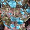 Iris TURQUOISE Floral and Leaves Embroidery on Mesh Lace Fabric by the Yard - 10006