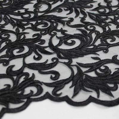 Eloise BLACK Scroll Embroidery on Mesh Royalty Heavy Lace Fabric by the Yard - 10007