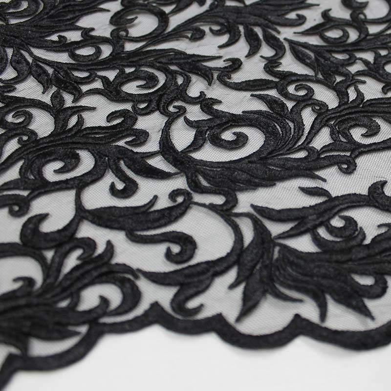 Eloise BLACK Scroll Embroidery on Mesh Royalty Heavy Lace Fabric by the Yard - 10007