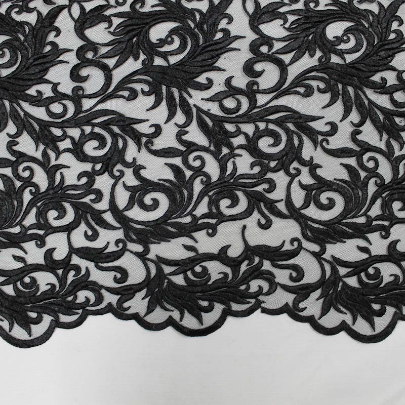 Eloise BLACK Scroll Embroidery on Mesh Royalty Heavy Lace Fabric by the Yard - 10007