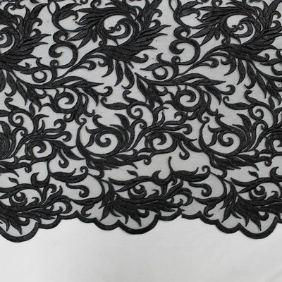 Eloise BLACK Scroll Embroidery on Mesh Royalty Heavy Lace Fabric by the Yard - 10007