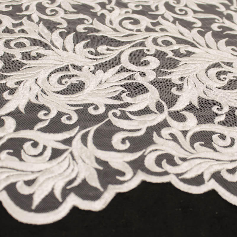 Eloise IVORY Scroll Embroidery on Mesh Royalty Heavy Lace Fabric by the Yard - 10007