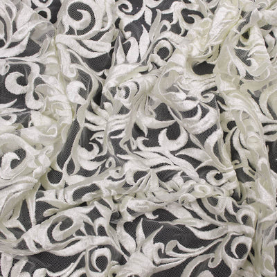 Eloise IVORY Scroll Embroidery on Mesh Royalty Heavy Lace Fabric by the Yard - 10007