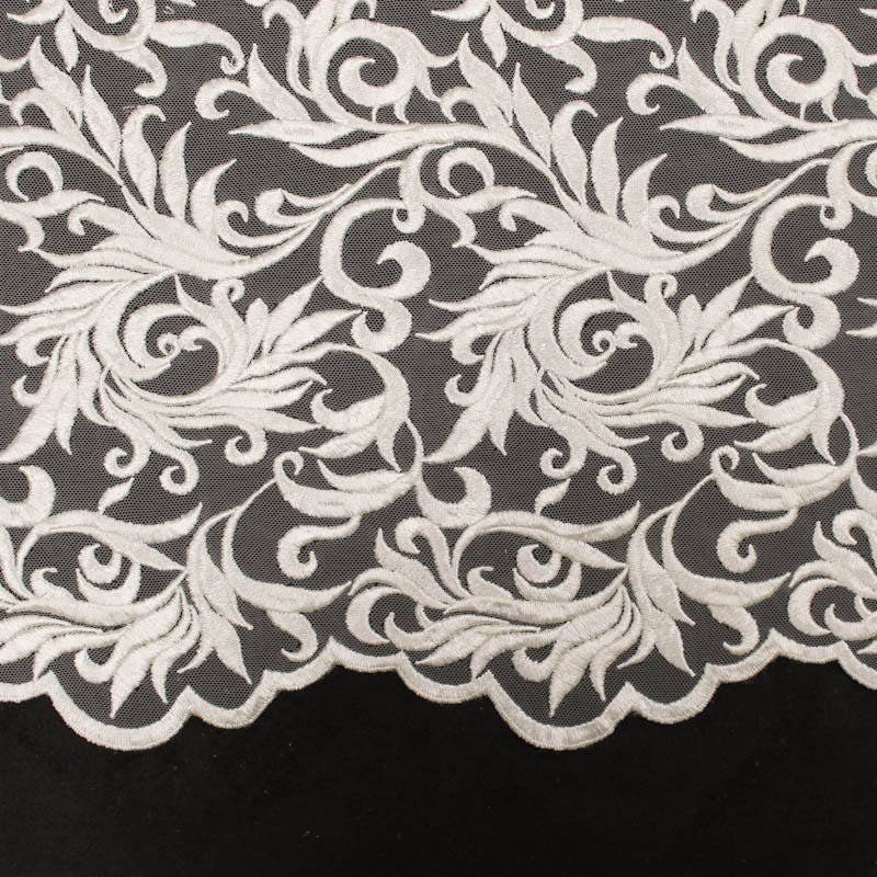 Eloise IVORY Scroll Embroidery on Mesh Royalty Heavy Lace Fabric by the Yard - 10007