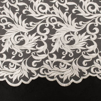 Eloise IVORY Scroll Embroidery on Mesh Royalty Heavy Lace Fabric by the Yard - 10007