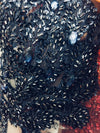 Gracie NAVY BLUE Vegas Peacock Beaded Sequins Embroidered on Mesh Lace Fabric by Panel - 10012