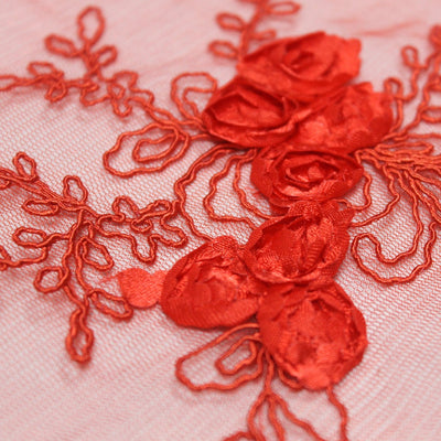 Andrea RED 3D Floral Matte Corded Embroidery on Mesh Lace Fabric by the Yard - 10016