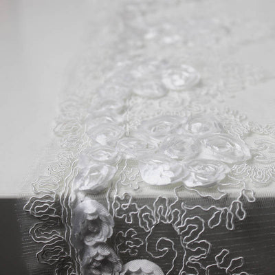 Andrea WHITE 3D Floral Matte Corded Embroidery on Mesh Lace Fabric by the Yard - 10016
