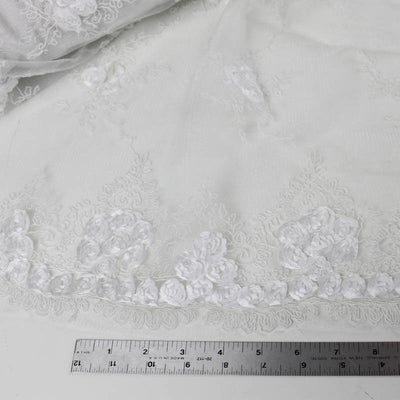 Andrea WHITE 3D Floral Matte Corded Embroidery on Mesh Lace Fabric by the Yard - 10016