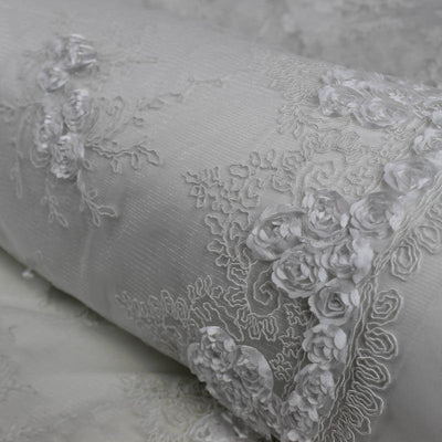 Andrea WHITE 3D Floral Matte Corded Embroidery on Mesh Lace Fabric by the Yard - 10016