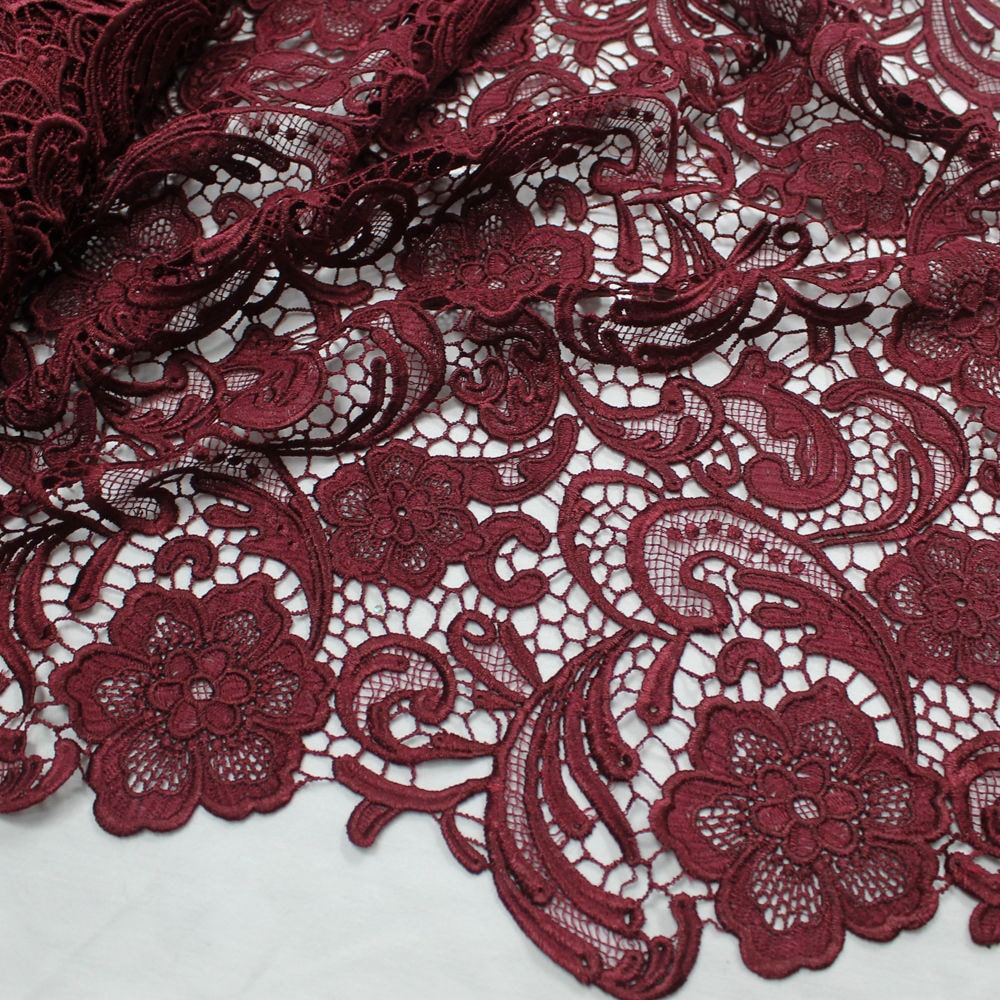 Maggie BURGUNDY Guipure Venice Heavy Lace Fabric by the Yard - 10019