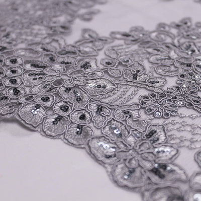 Brianna GREY Polyester Floral Embroidery with Sequins on Mesh Lace Fabric by the Yard - 10020