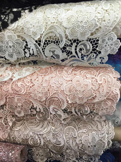 Maggie BLUSH PEACH Guipure Venice Heavy Lace Fabric by the Yard - 10019
