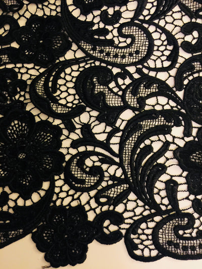Maggie BLACK Guipure Venice Heavy Lace Fabric by the Yard - 10019