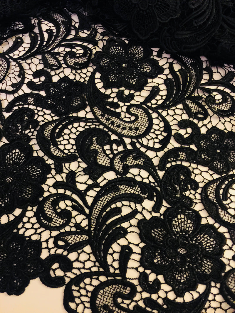 Maggie BLACK Guipure Venice Heavy Lace Fabric by the Yard - 10019