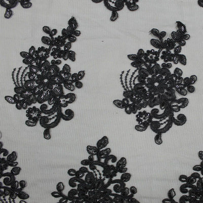 Brianna BLACK Polyester Floral Embroidery with Sequins on Mesh Lace Fabric by the Yard - 10020
