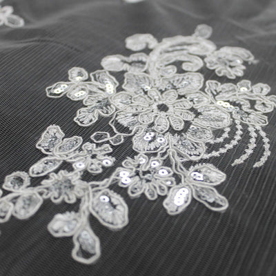 Brianna WHITE Polyester Floral Embroidery with Sequins on Mesh Lace Fabric by the Yard - 10020