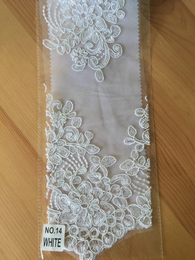 Brianna WHITE Polyester Floral Embroidery with Sequins on Mesh Lace Fabric by the Yard - 10020