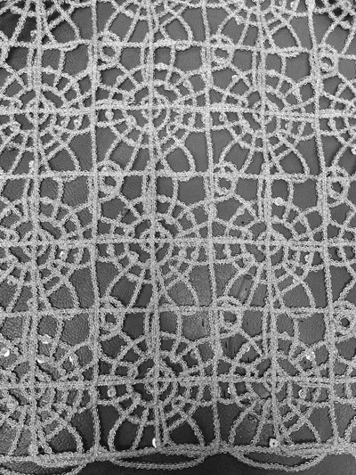 Harmony SILVER Foil and Sequins Open Weave Lace Fabric by the Yard - 10023