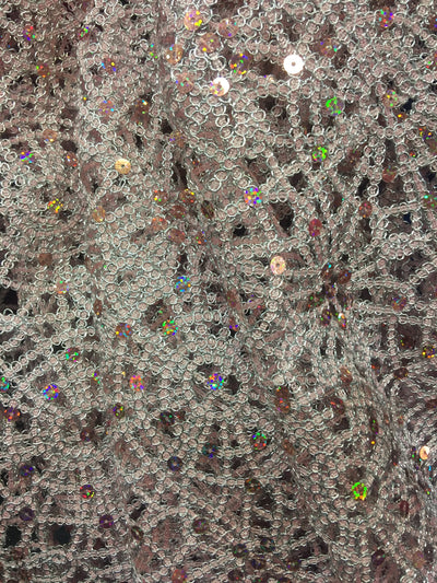 Harmony LIGHT PINK Foil and Sequins Open Weave Lace Fabric by the Yard - 10023