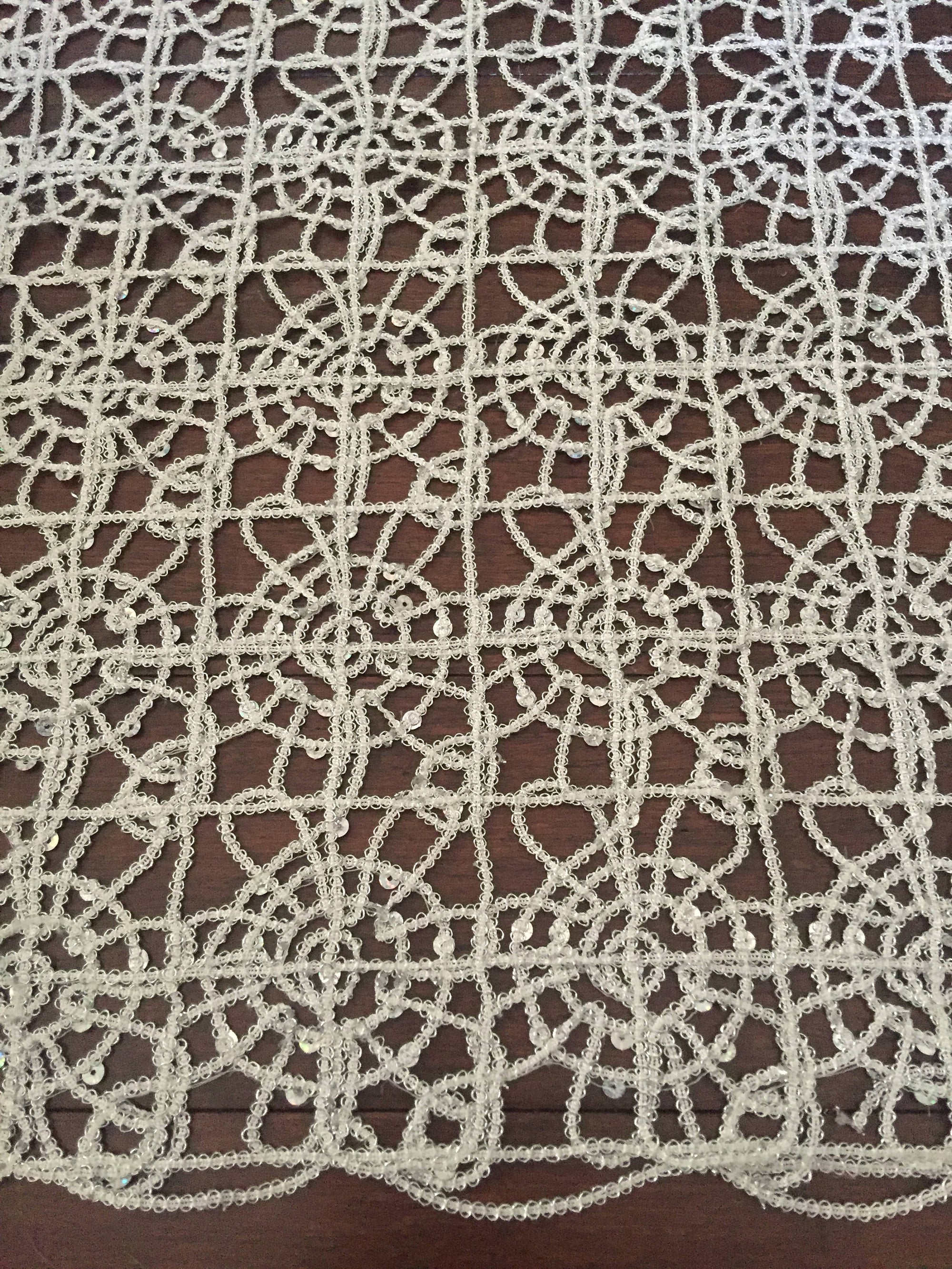 Harmony SILVER Foil and Sequins Open Weave Lace Fabric by the Yard - 10023