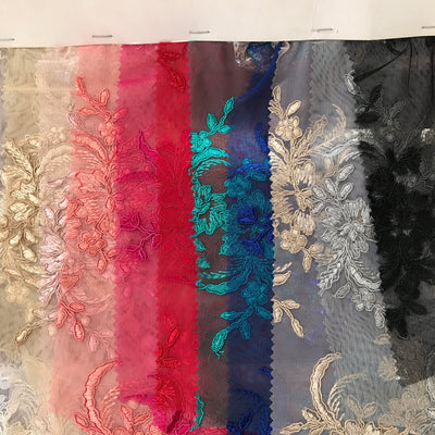 Callie ROYAL BLUE Polyester Floral Corsage Embroidery on Mesh Lace Fabric by the Yard - 10025