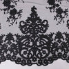 Teagan BLACK Damask Design Embroidered on Mesh Lace Fabric by the Yard - 10027