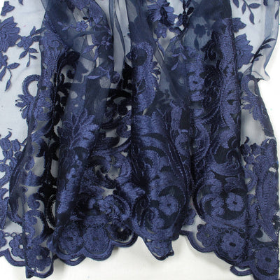 Teagan NAVY BLUE Damask Design Embroidered on Mesh Lace Fabric by the Yard - 10027