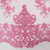 Teagan PINK Damask Design Embroidered on Mesh Lace Fabric by the Yard - 10027
