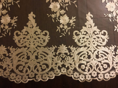 Teagan GOLD Damask Design Embroidered on Mesh Lace Fabric by the Yard - 10027