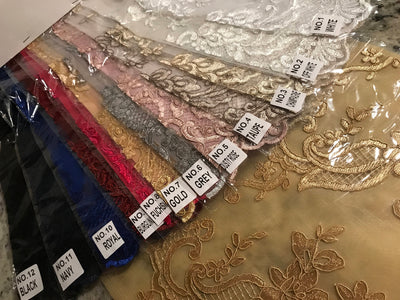 Elise IVORY Polyester Corded Floral Embroidery on Mesh Lace Fabric by the Yard - 10029