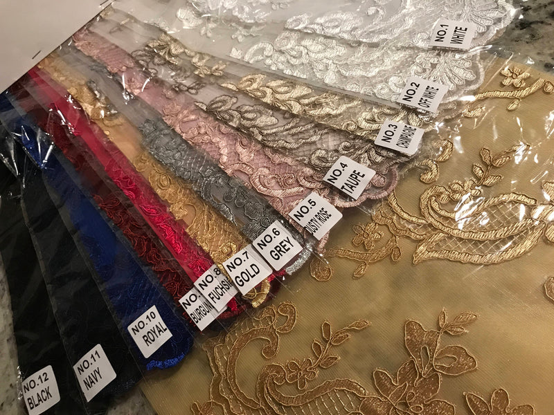 Elise IVORY Polyester Corded Floral Embroidery on Mesh Lace Fabric by the Yard - 10029