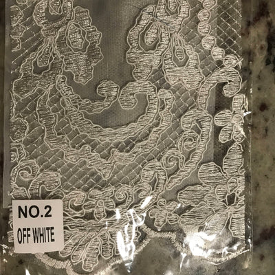 Elise IVORY Polyester Corded Floral Embroidery on Mesh Lace Fabric by the Yard - 10029